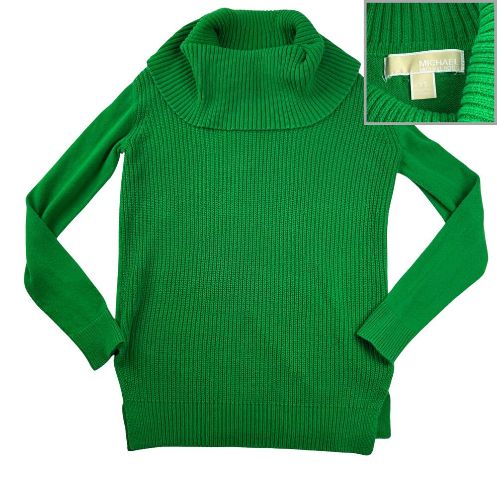 Michael Kors Spring Green Ribbed Knitted Cotton Cowl Sweater Size XS